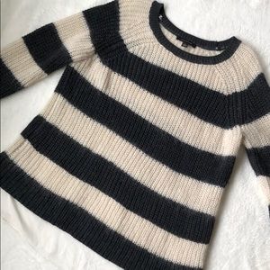 Ann Taylor black white striped sweater, split back